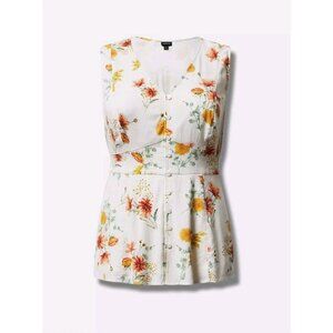 Torrid Rayon Slub Button Up With Waist Detail Tank Size 3 3X Short Sleeve Multi